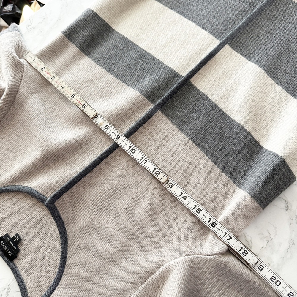 Talbots 100% Merino Wool Neutral Stripe Open Front Cardigan Swearer Size Small - Picture 8 of 13